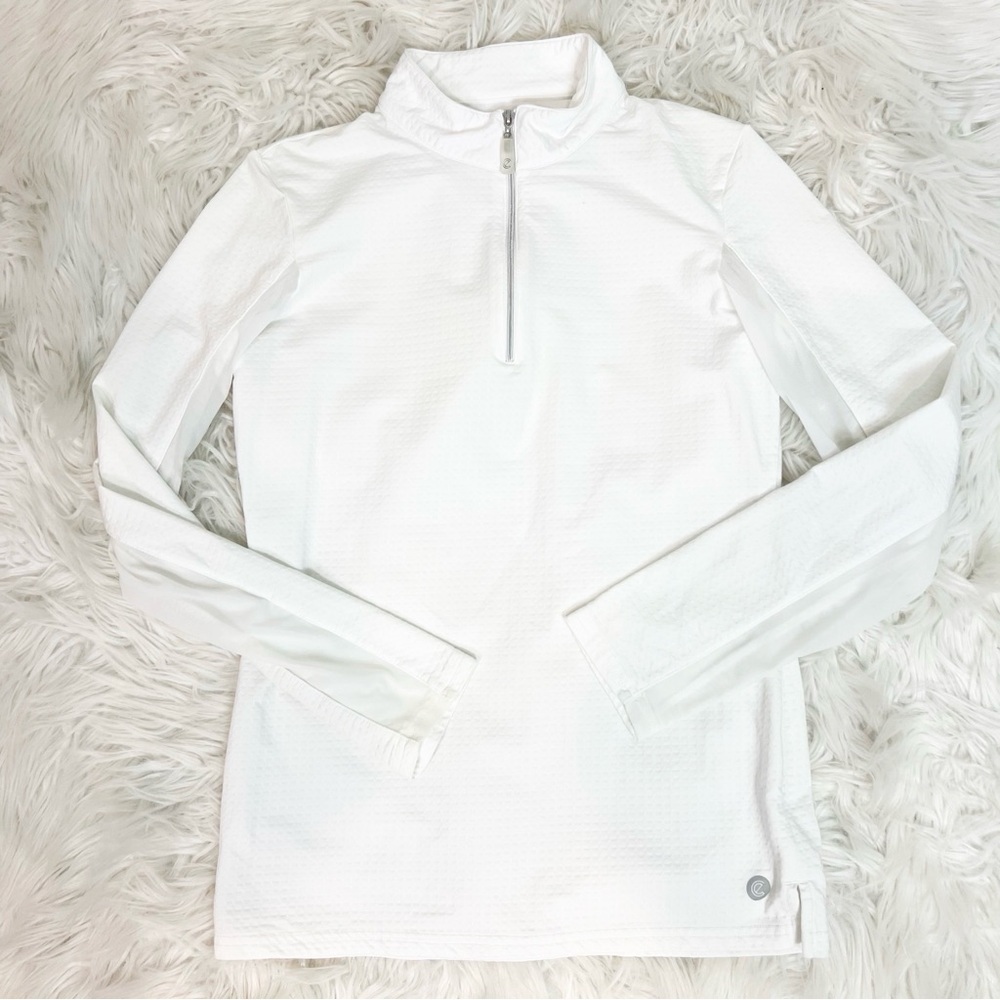BETTE & COURT WHITE SWISS DOT MESH SLEEVE 1/4 ZIP ATHLETIC PULLOVER SHIRT XS